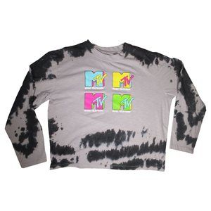 MTV Long Sleeve T-shirt, Gray/Black Tie Die, Neon MTV Logo, Unisex Size XXL